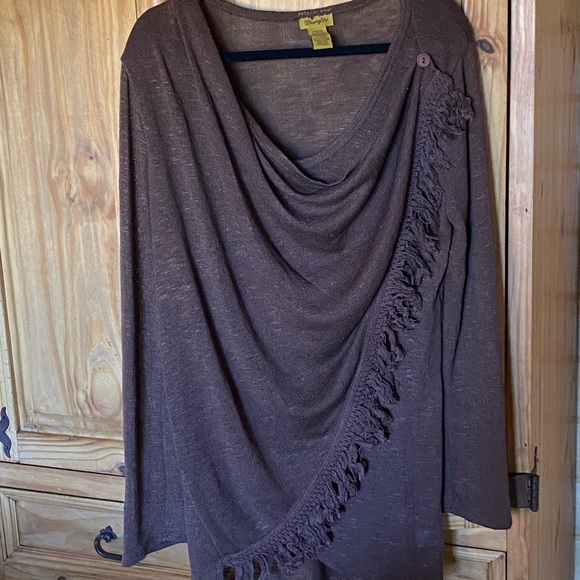 Wrangler brown knit cross-over sweater with button closure, XL - Picture 2 of 8
